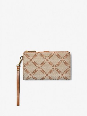 Michael Kors Adele Empire Logo Jacquard Smartphone Geldbörse Damen Beige | 862359-SAV