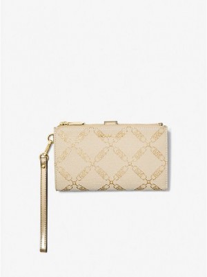 Michael Kors Adele Metallic Empire Logo Jacquard Smartphone Geldbörse Damen Gold Beige | 145906-UGM