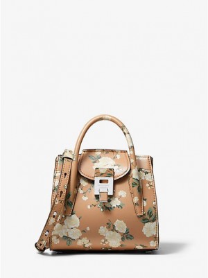 Michael Kors Bancroft Mini Floral Calf Leder Schulranzen Damen Braun | 816509-OTN