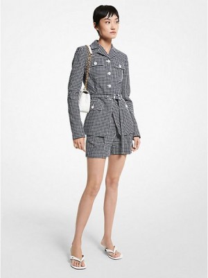 Michael Kors Check Baumwoll Blend Jacke Damen Grau Weiß | 953278-WSN