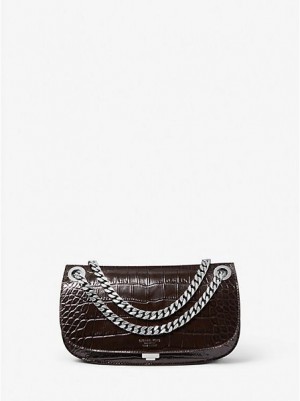 Michael Kors Christie Crocodile Embossed Leder Envelope Mini Taschen Damen Schokolade | 184935-MSA