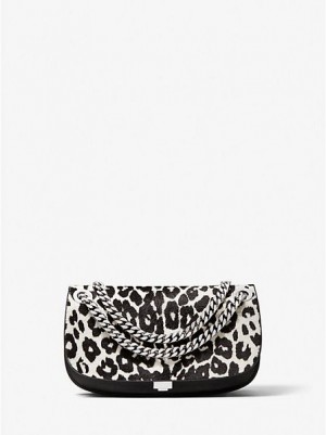 Michael Kors Christie Leopard Print Calf Hair And Leder Envelope Mini Taschen Damen Schwarz Weiß | 302486-VCS