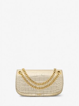 Michael Kors Christie Metallic Crocodile Embossed Leder Envelope Mini Taschen Damen Gold | 692831-JEQ