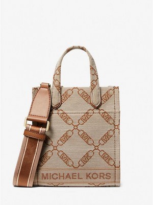 Michael Kors Gigi Extra-small Empire Logo Jacquard crossbody taschen Damen Beige | 560187-VQX