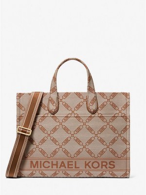 Michael Kors Gigi Large Empire Logo Jacquard Tragetaschen Damen Beige | 342896-XVB