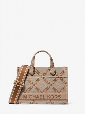 Michael Kors Gigi Small Empire Logo Jacquard Kuriertaschen Damen Beige | 824316-QGB