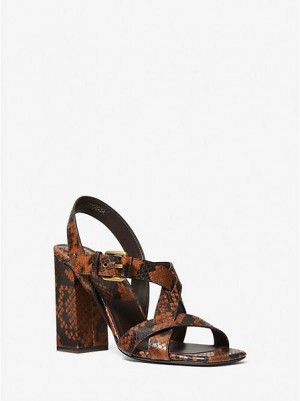 Michael Kors Gladys Python Embossed Leder Sandalen Damen Braun | 410327-ROU