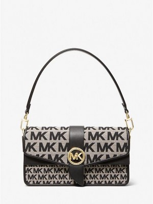 Michael Kors Greenwich Medium Logo Jacquard Schultertaschen Damen Beige Schwarz | 517408-BWF