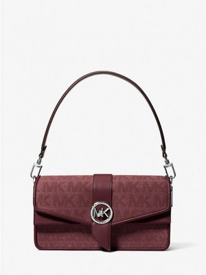 Michael Kors Greenwich Medium Logo Jacquard Schultertaschen Damen Bordeaux | 908752-YRF