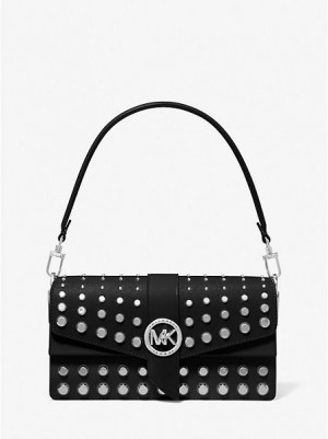 Michael Kors Greenwich Medium Studded Saffiano Leder Schultertaschen Damen Schwarz | 259461-DFN