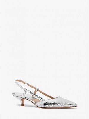 Michael Kors Hallie Crackled Metallic Leder Pumps Damen Silber | 981357-PDW