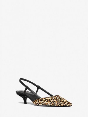 Michael Kors Hallie Leopard Print Calf Hair Pumps Damen Braun | 703961-DHR