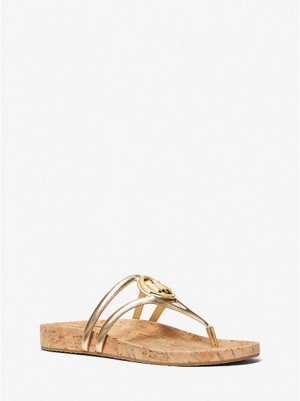 Michael Kors Hampton Metallic Leder Sandalen Damen Gold | 435906-DVJ