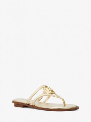 Michael Kors Hampton Metallic Leder Sandalen Damen Gold | 960341-ICR