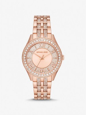 Michael Kors Harlowe Pave Uhren Damen Rosa Gold | 369184-FBU