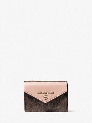 Michael Kors Jet Set Charm Small Logo And Leder Envelope Trifold Geldbörse Damen Braun Rosa | 921365-KYC