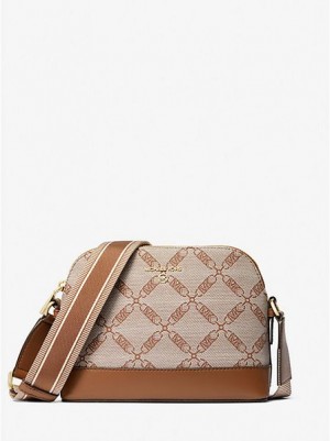 Michael Kors Jet Set Large Empire Logo Jacquard Dome crossbody taschen Damen Beige | 348217-IOE