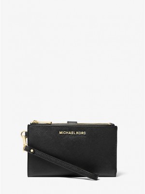 Michael Kors Jet Set Large Leder Smartphone Geldbörse Damen Schwarz | 487521-YSM