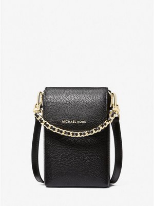 Michael Kors Jet Set Small Pebbled Leder Chain-link Smartphone crossbody taschen Damen Schwarz | 130492-PFH