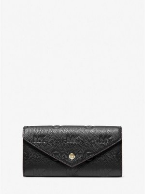 Michael Kors Jet Set Travel Large Logo Embossed Leder Envelope Geldbörse Damen Schwarz | 708532-UCE