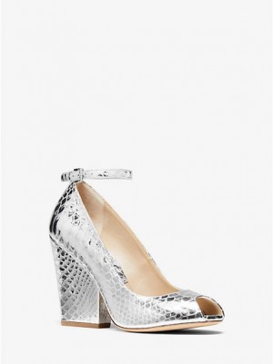 Michael Kors Julianne Metallic Python-embossed Leder Peep-toe Pumps Damen Silber | 514637-PCV