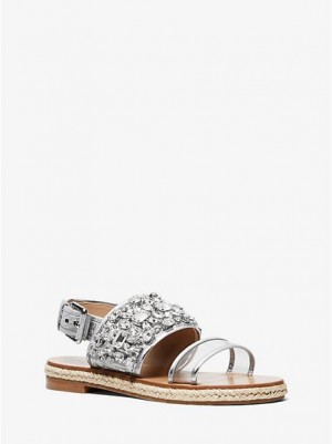 Michael Kors Lafayette Embellished Metallic Snakeskin Sandalen Damen Silber | 487502-SYI