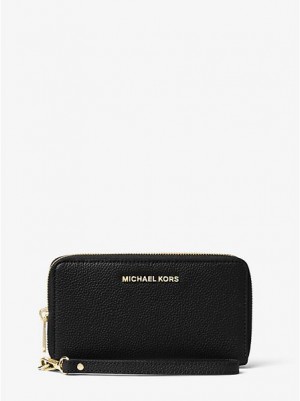 Michael Kors Large Leder Smartphone Geldbörse Damen Schwarz | 257864-SEP