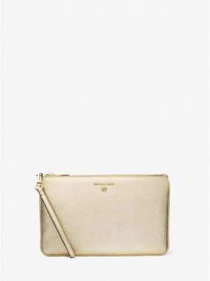 Michael Kors Large Metallic Pebbled Leder Geldbörse Damen Gold | 385210-IUC