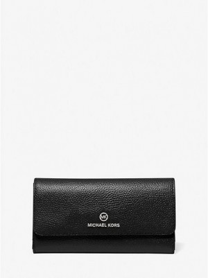 Michael Kors Large Pebbled Leder Tri-fold Geldbörse Damen Schwarz | 830659-CNR