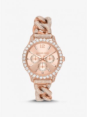 Michael Kors Layton Pave Curb-link Uhren Damen Rosa Gold | 578194-NHG