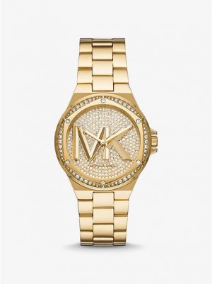 Michael Kors Lennox Pave Logo Uhren Damen Gold | 780315-TMJ