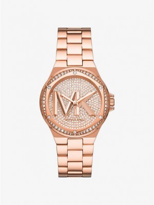 Michael Kors Lennox Pave Logo Uhren Damen Rosa Gold | 156987-QXI