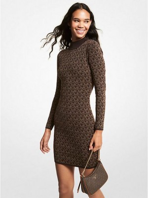 Michael Kors Logo Jacquard Mock Neck Kleider Damen Schokolade | 086735-LCY