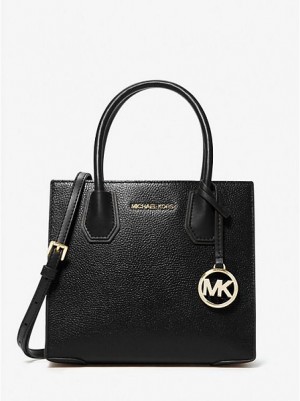 Michael Kors Mercer Medium Pebbled Leder crossbody taschen Damen Schwarz | 987516-QTU