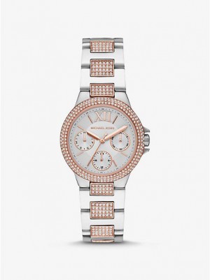 Michael Kors Mini Camille Pave Uhren Damen Silber Rosa | 154039-MBS