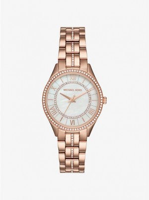 Michael Kors Mini Lauryn Pave Uhren Damen Rosa Gold | 174823-ZPI