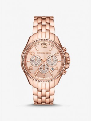 Michael Kors Oversized Pilot Pave Uhren Damen Rosa Gold | 183762-ONJ