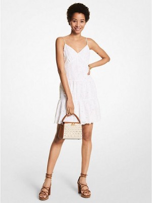 Michael Kors Palm Eyelet Baumwoll Slip Kleider Damen Weiß | 560783-DNX