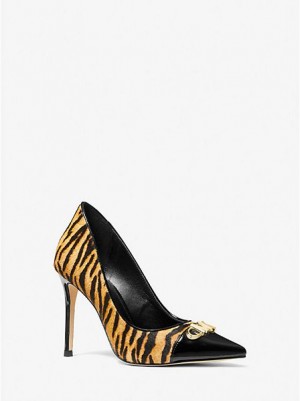 Michael Kors Parker Tiger Print Calf Hair And Leder Pumps Damen Gelb Schwarz | 208165-XCQ