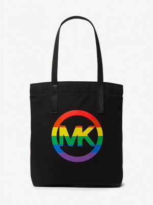 Michael Kors Pride Rainbow Logo Baumwoll Tragetaschen Damen Schwarz | 158934-RLG