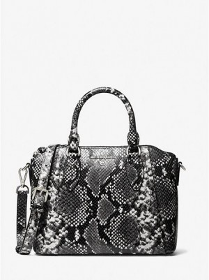 Michael Kors Sienna Medium Python Embossed Leder Schulranzen Damen Schwarz Weiß | 237056-IFU