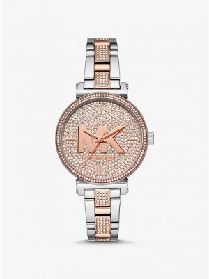 Michael Kors Sofie Pave Logo Uhren Damen Silber Rosa | 036791-JRT