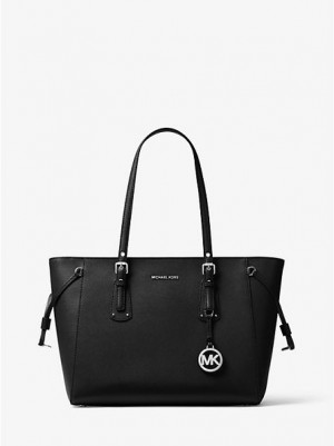 Michael Kors Voyager Medium Crossgrain Leder Tragetaschen Damen Schwarz | 742591-YQI