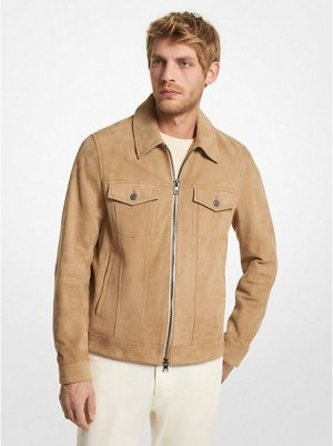 Michael Kors Wildleder Zip-up Trucker Jacke Herren Khaki | 451037-GMA