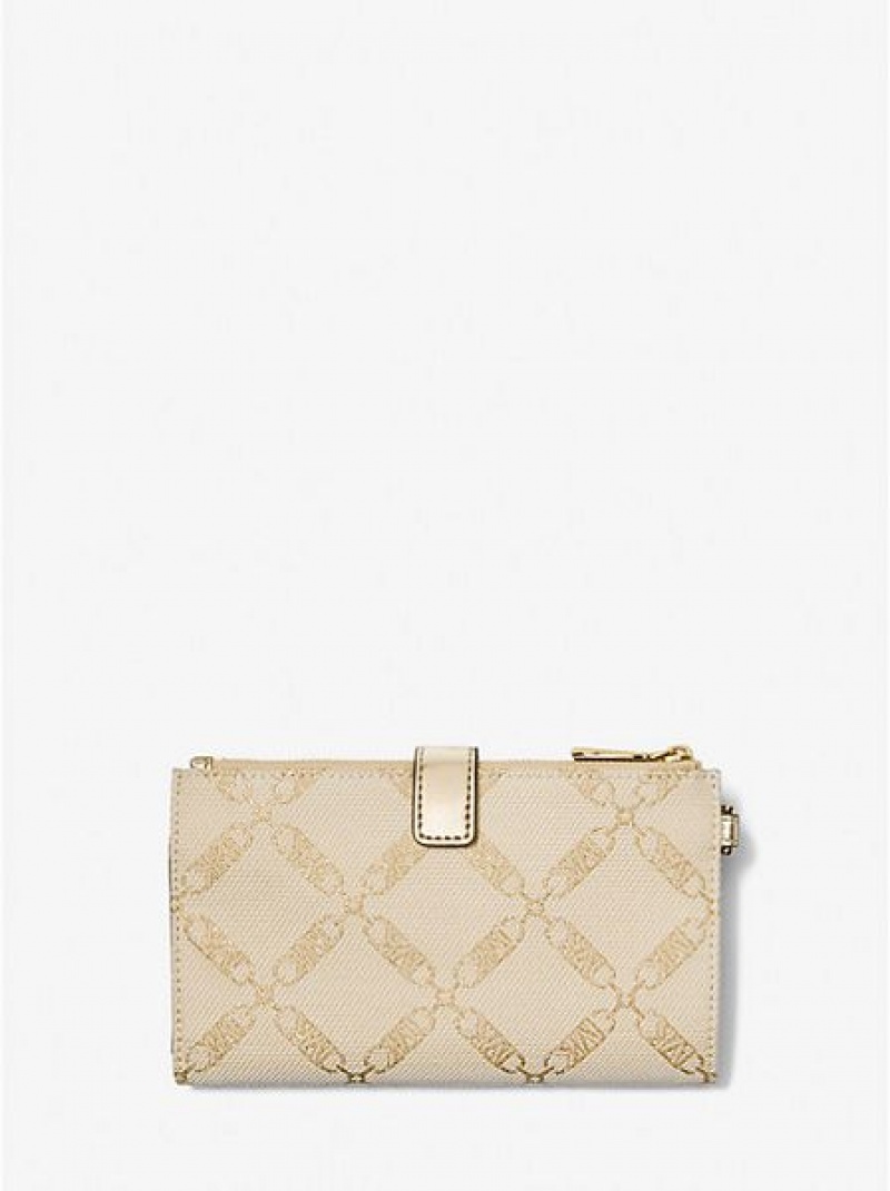 Michael Kors Adele Metallic Empire Logo Jacquard Smartphone Geldbörse Damen Gold Beige | 581437-FHI