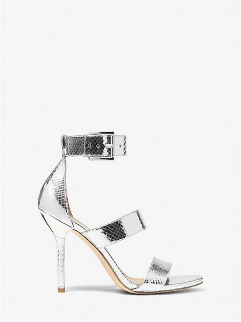 Michael Kors Amal Metallic Snake Embossed Leder Sandalen Damen Silber | 619753-CED