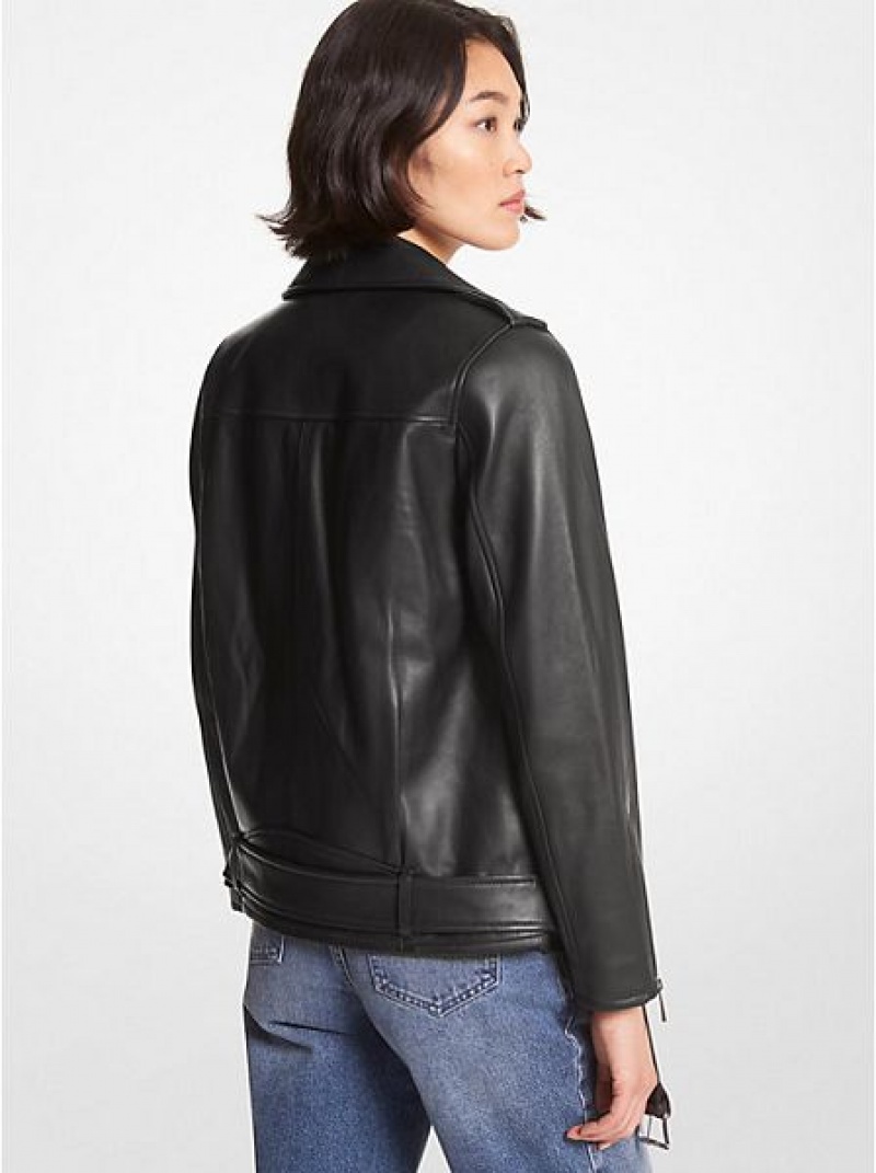 Michael Kors Belted Leder Biker Jacke Damen Schwarz | 042613-ELA