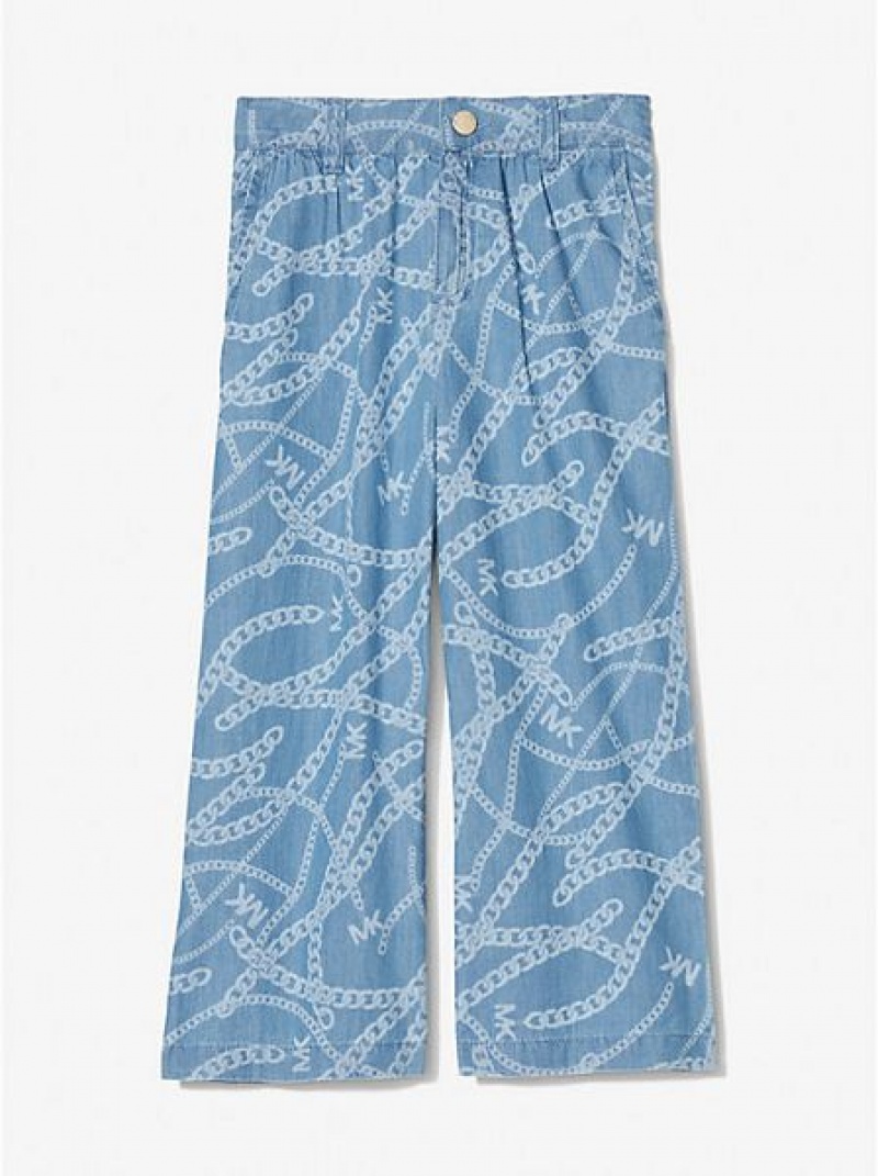 Michael Kors Chain-link Logo Print Chambray Hose Kinder Blau Weiß | 283170-VAH