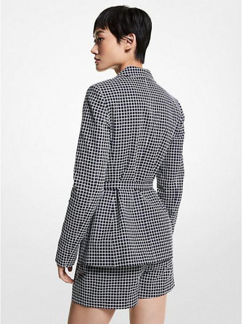 Michael Kors Check Baumwoll Blend Jacke Damen Grau Weiß | 953278-WSN