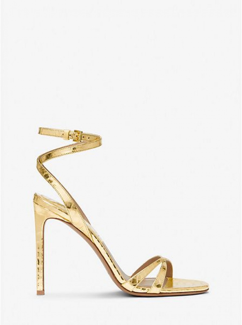 Michael Kors Chrissy Metallic Python Embossed Leder Sandalen Damen Gold | 075913-CKV